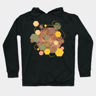 Green, olive, yellow, dusty pink, pink, brown and gold geometric hexagons Hoodie
